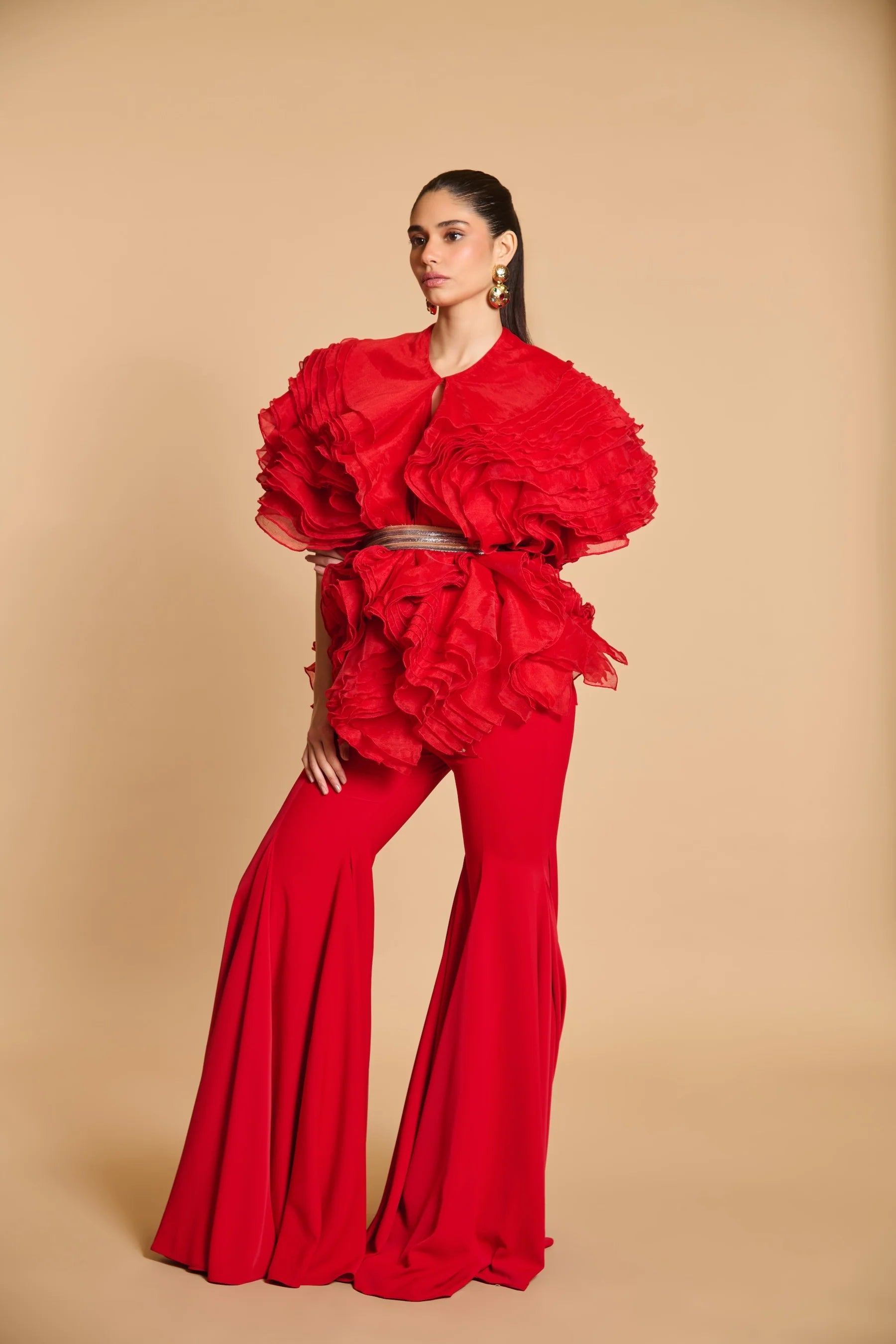 Spectrum ruffle jacket red
