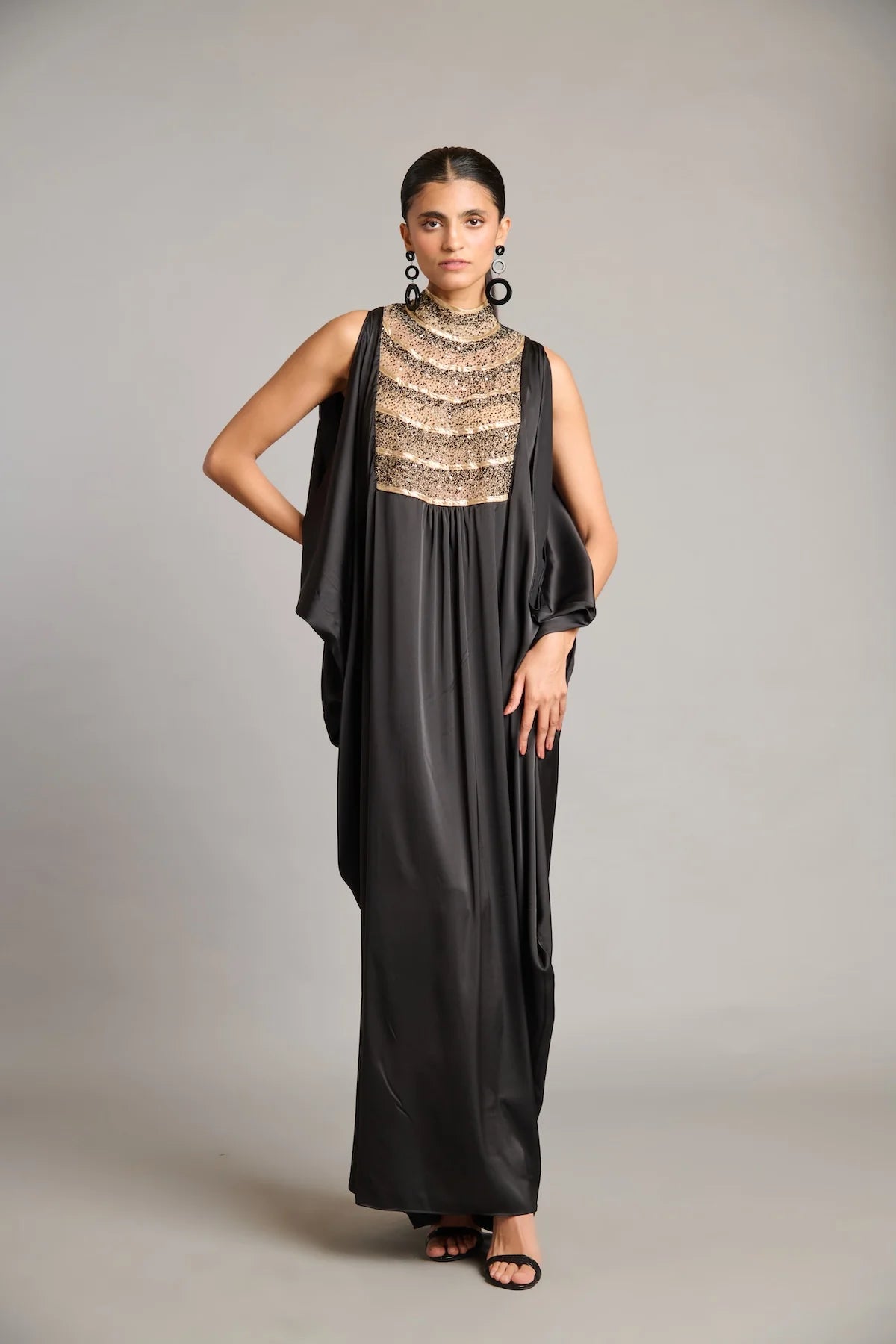 NS black mixed media kaftan