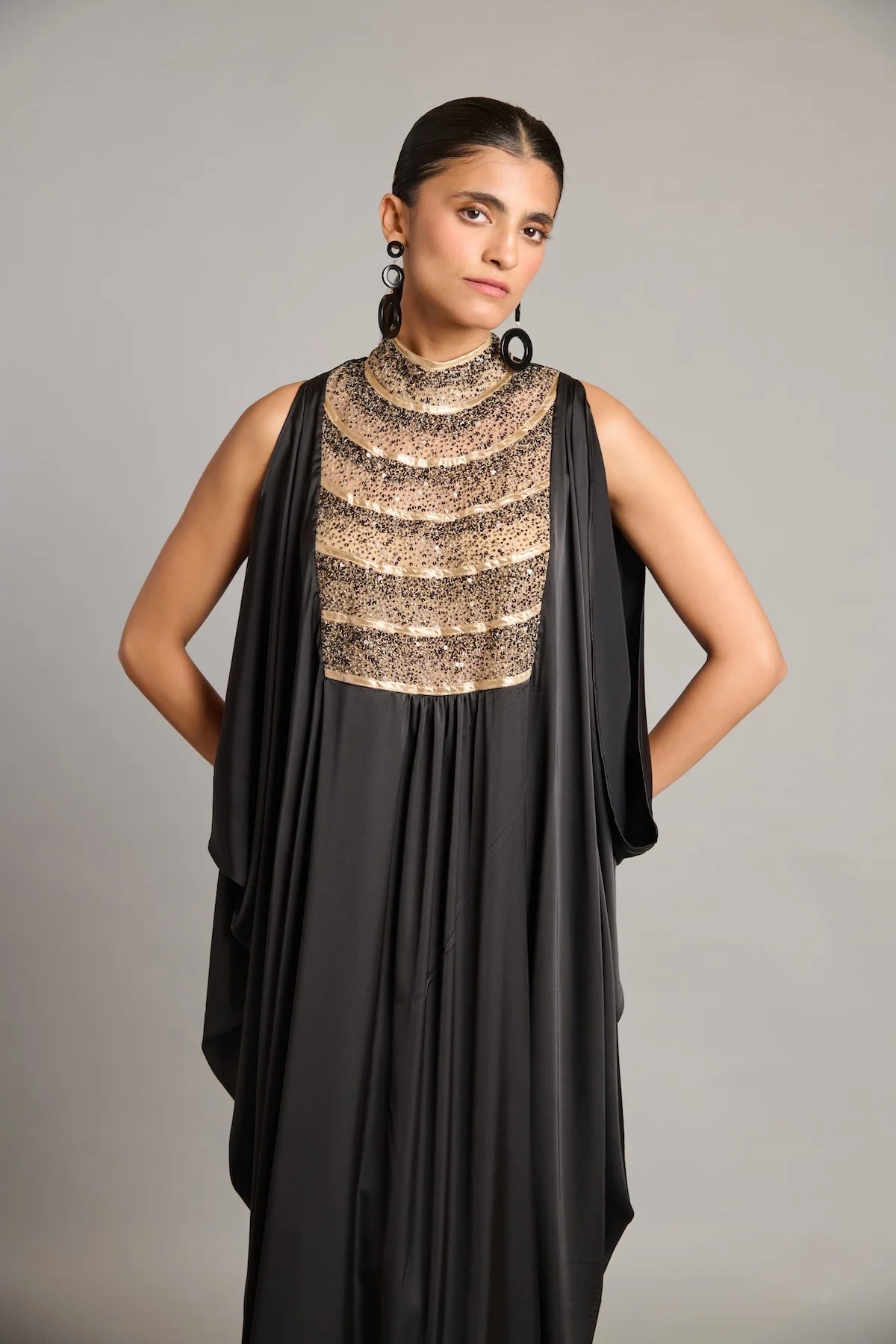 NS black mixed media kaftan