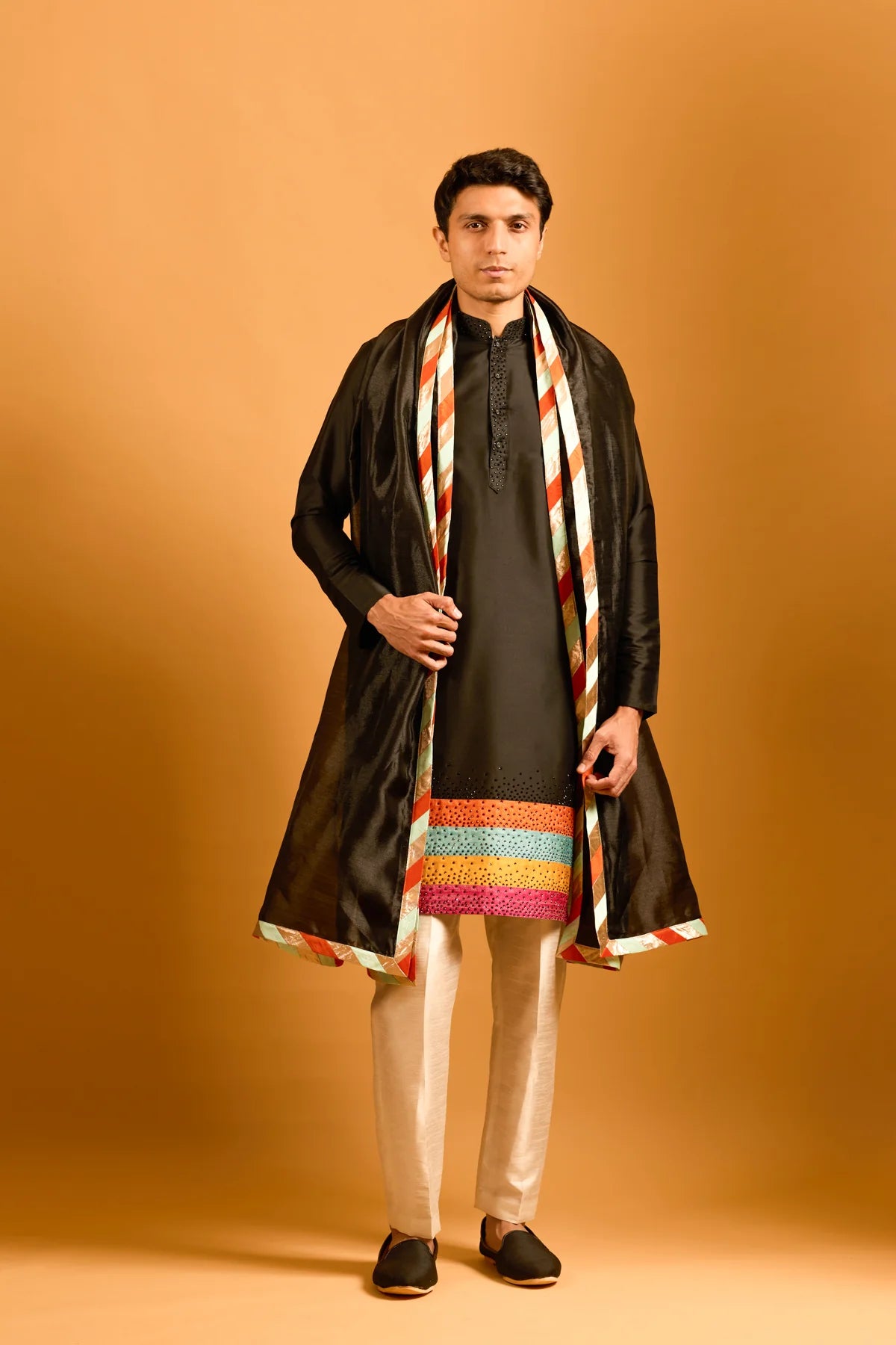 Trifecta black strip crystal kurta