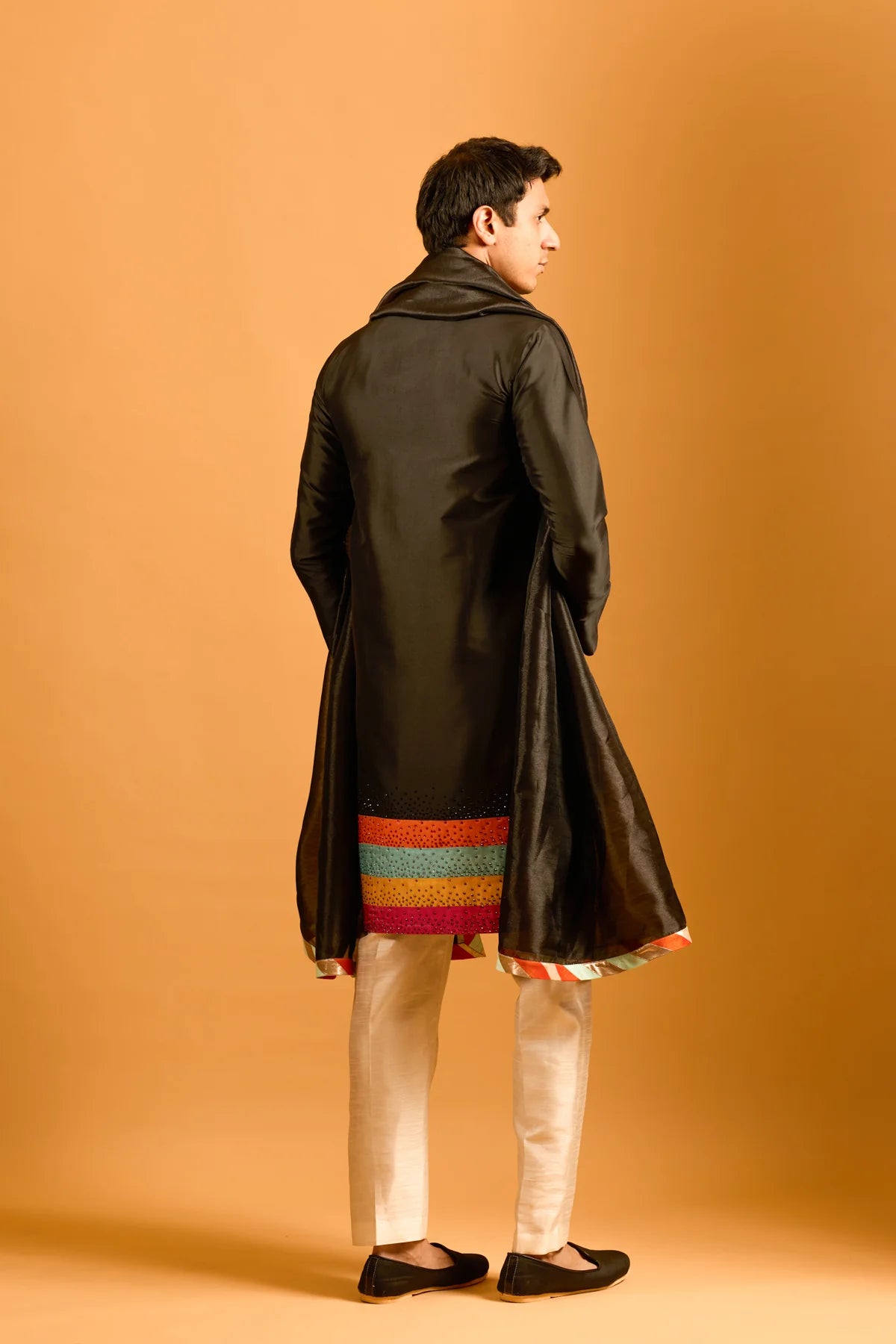 Trifecta black strip crystal kurta