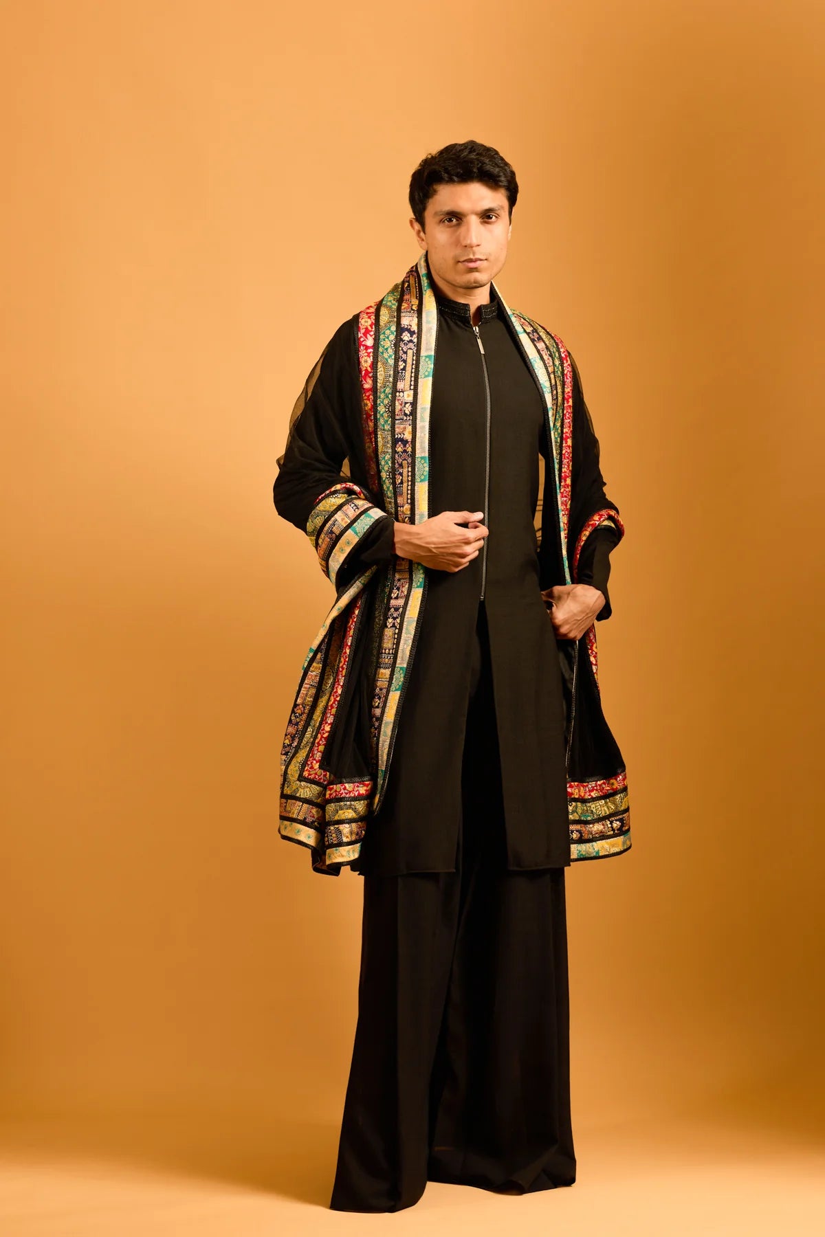 Trifecta black zipper kurta