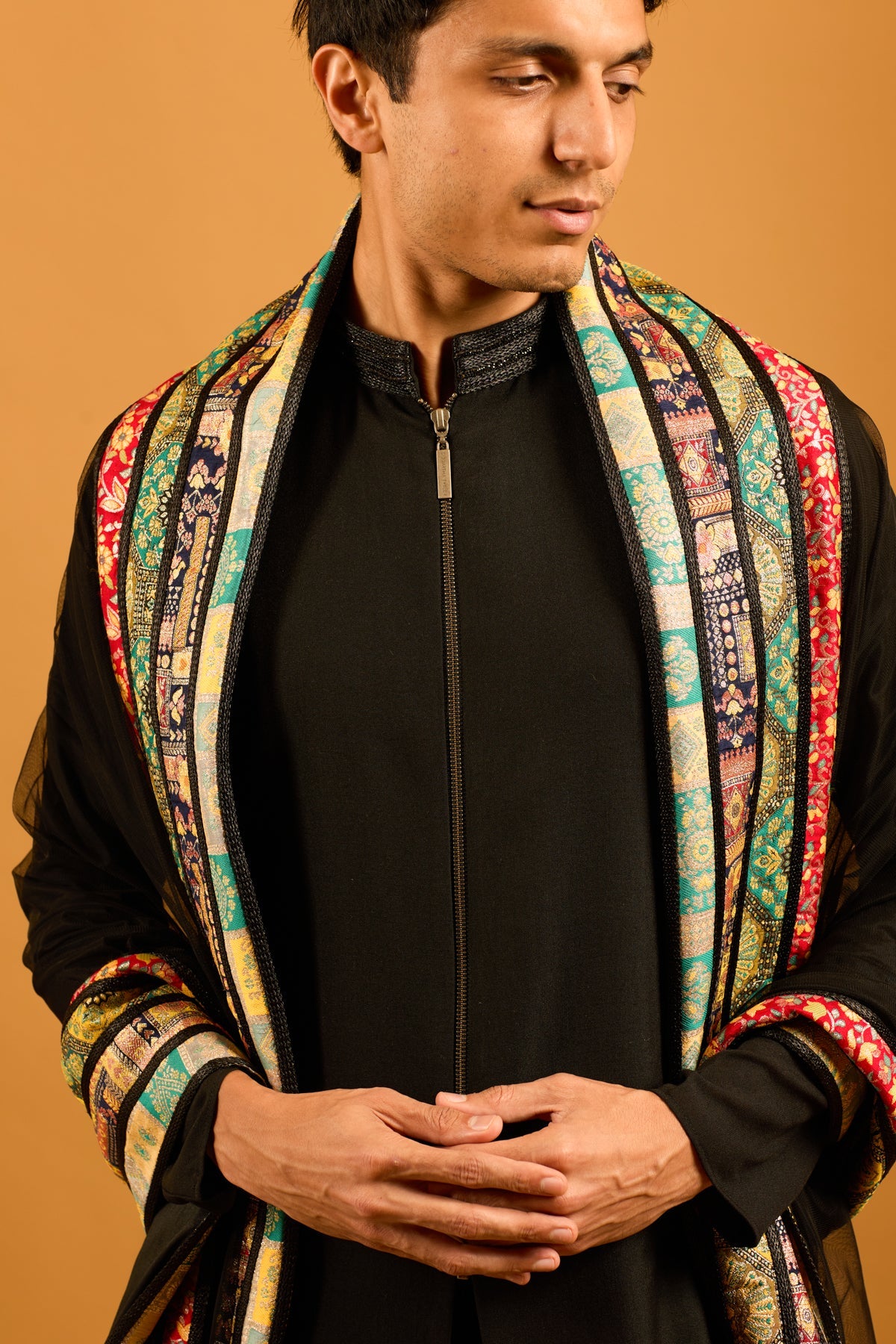 Trifecta black zipper kurta