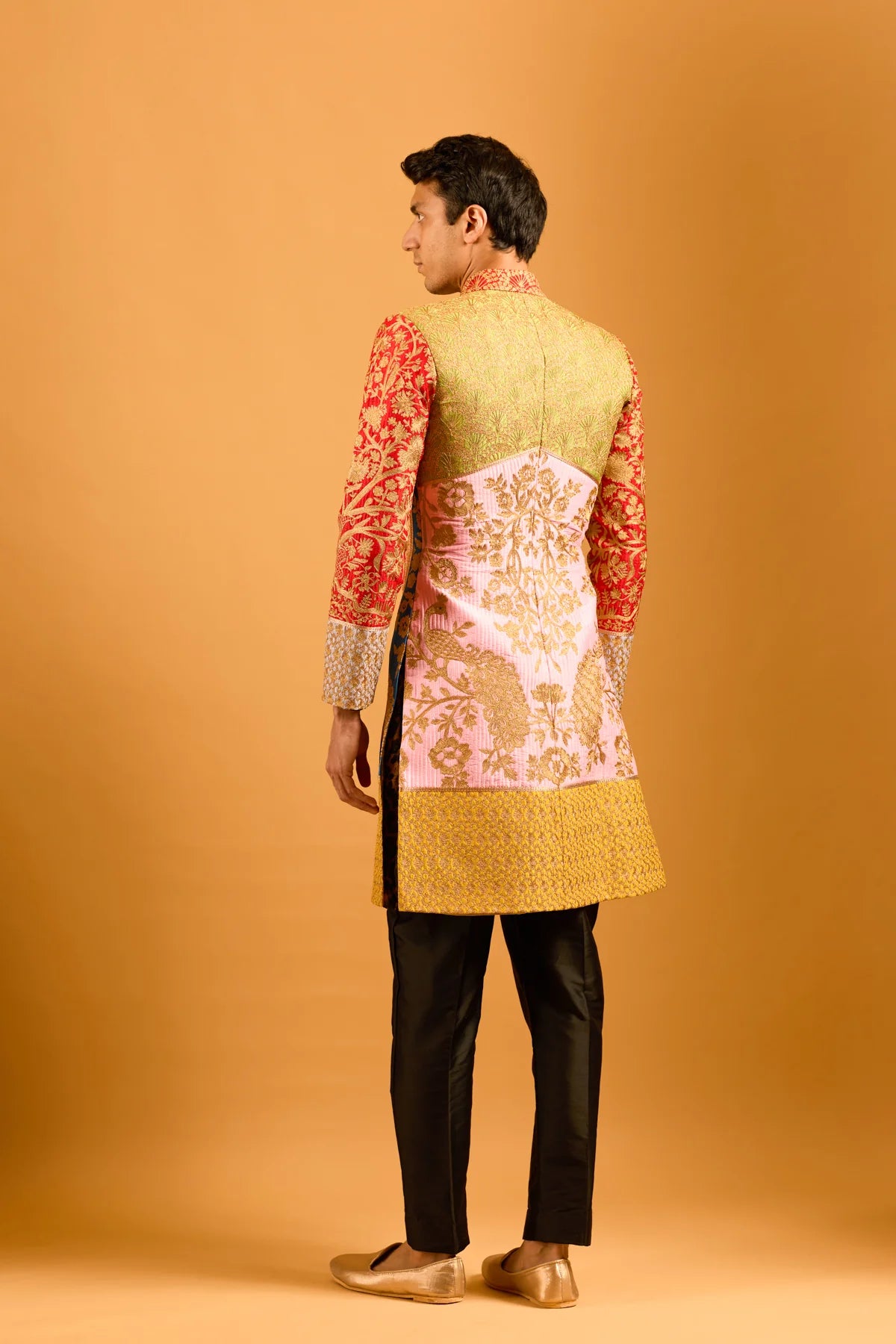 Trifecta multicolor paneled zari sherwani