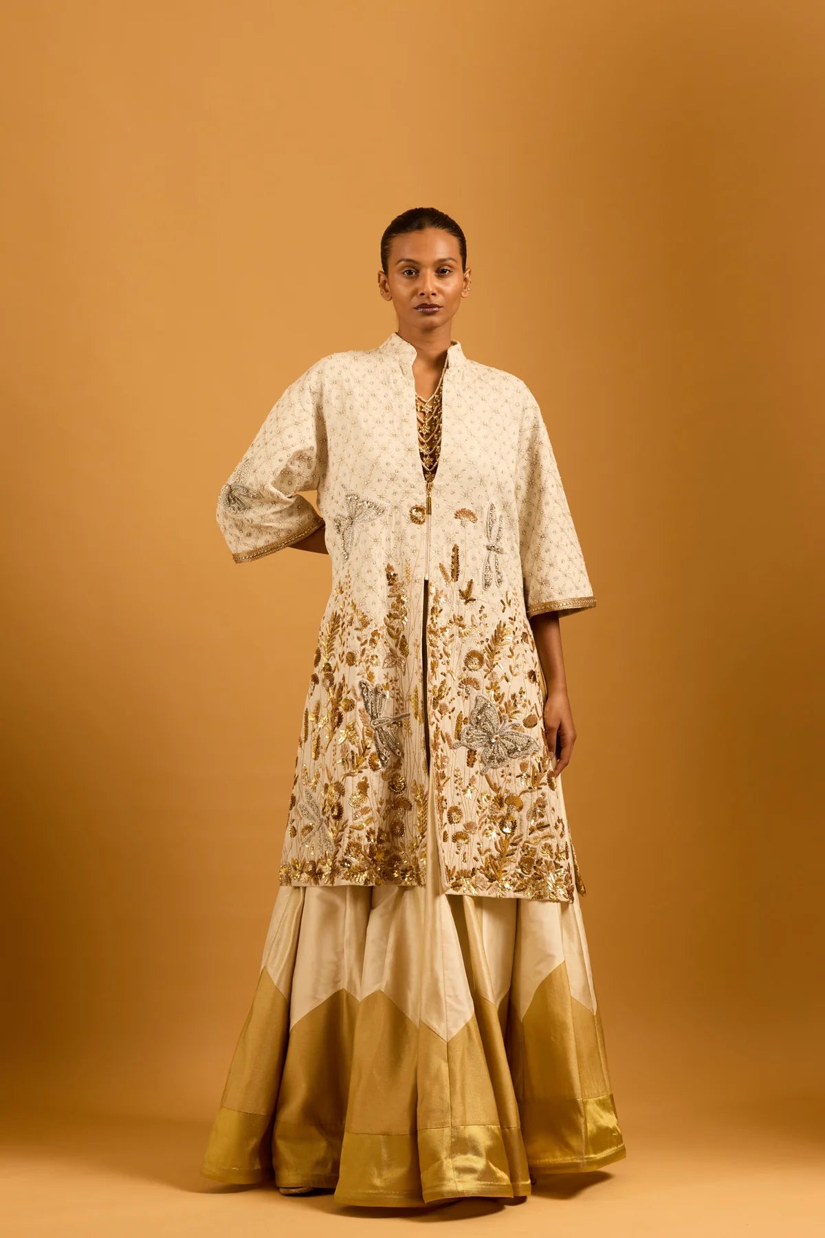 Trifecta beige-gold chevron skirt