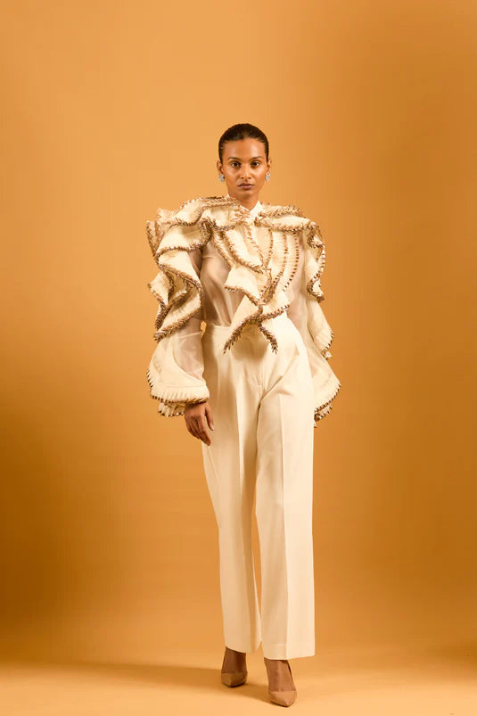 Trifecta ivory ruffle shirt