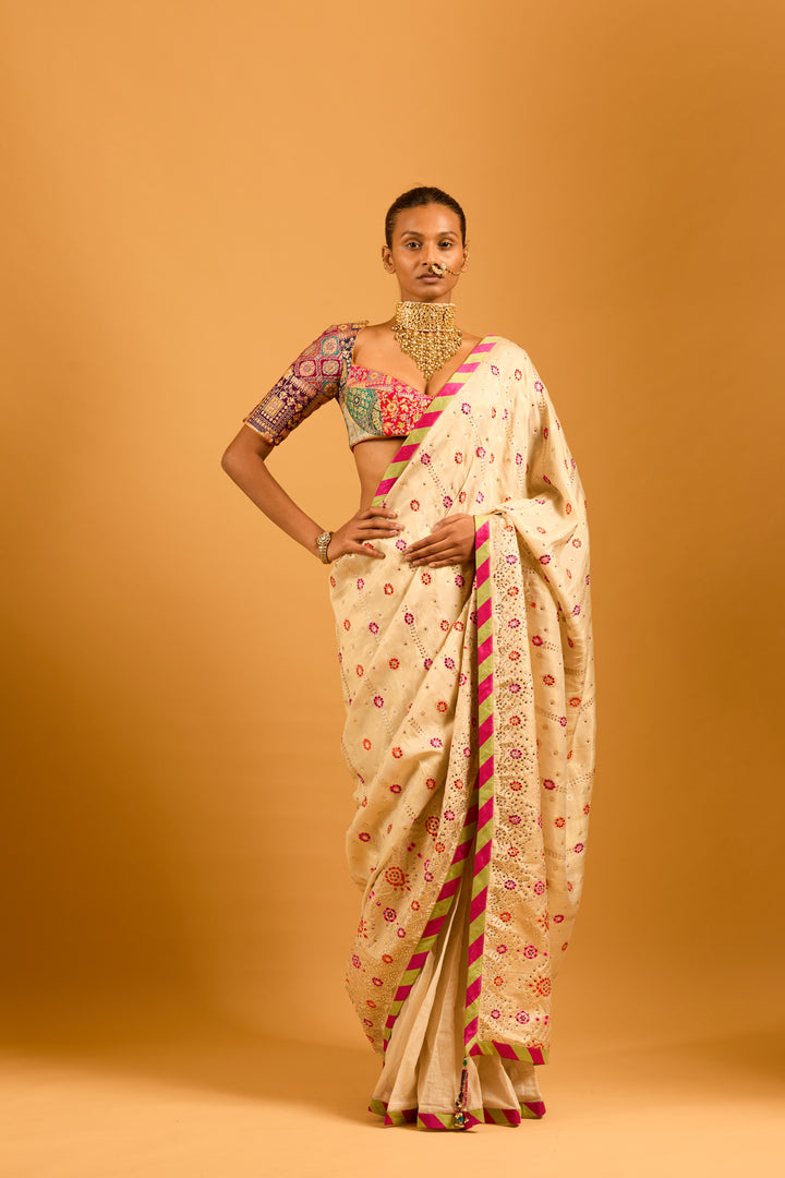 Trifecta multi brocade crystal saree