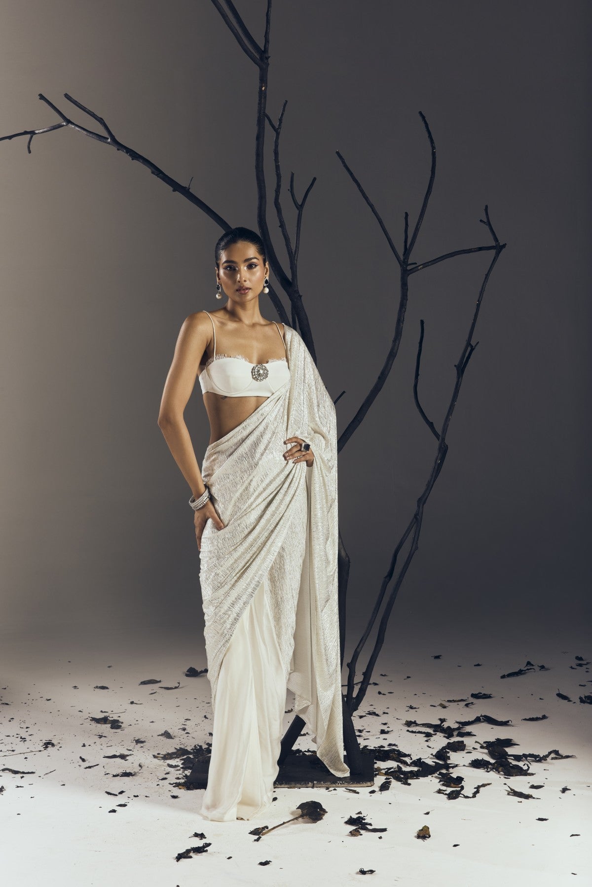 PRE- DRAPED SAREE WITH BRALETTE