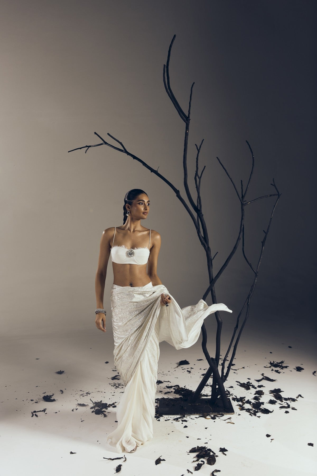PRE- DRAPED SAREE WITH BRALETTE