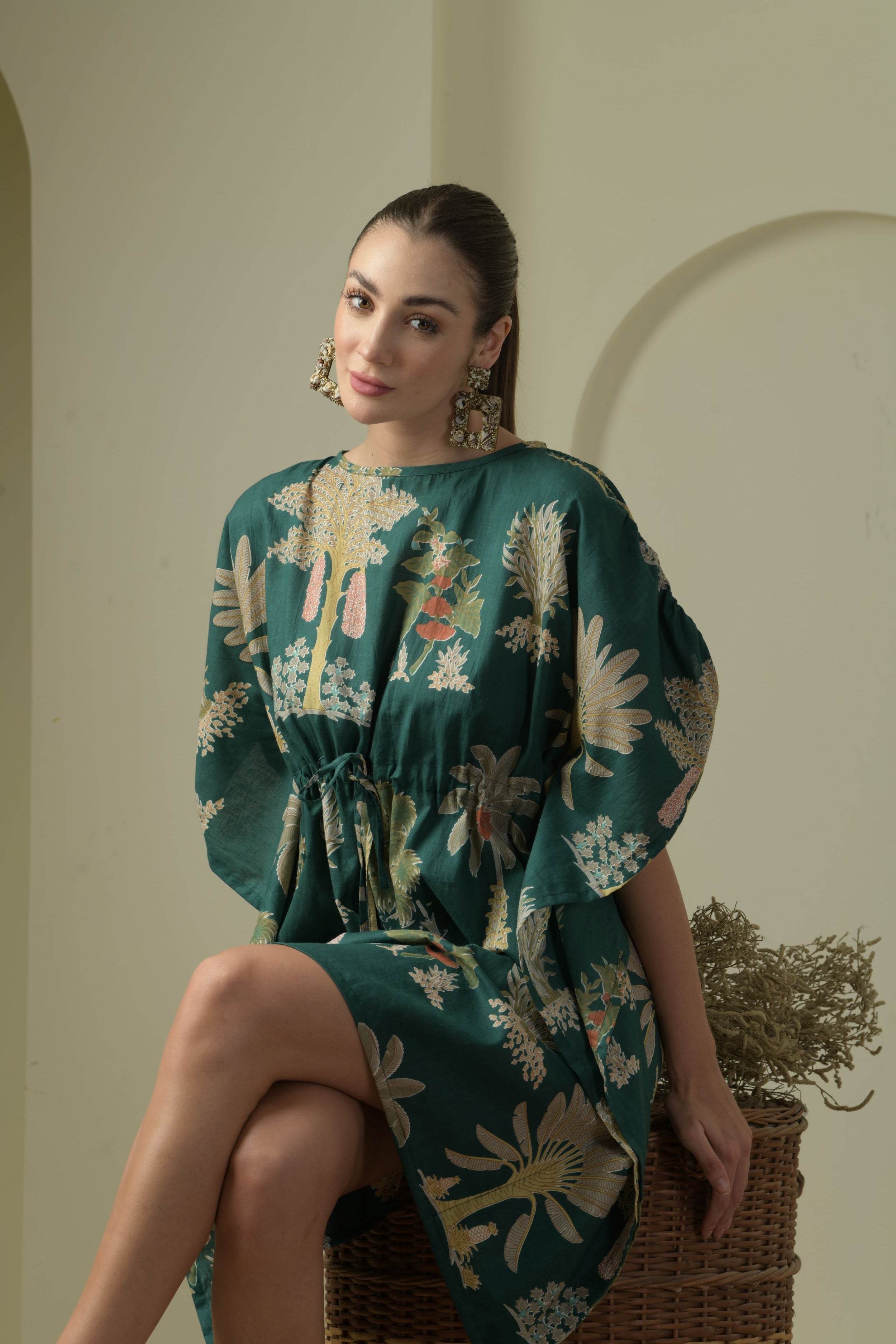 Emerald Palm Kaftan Dress