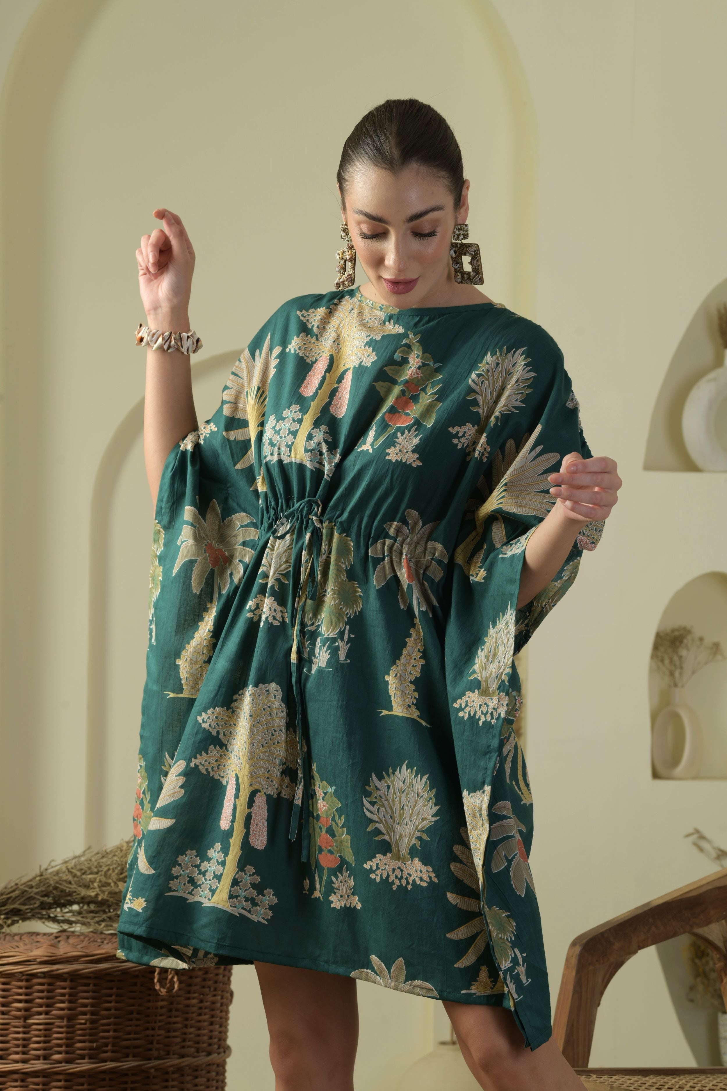 Emerald Palm Kaftan Dress