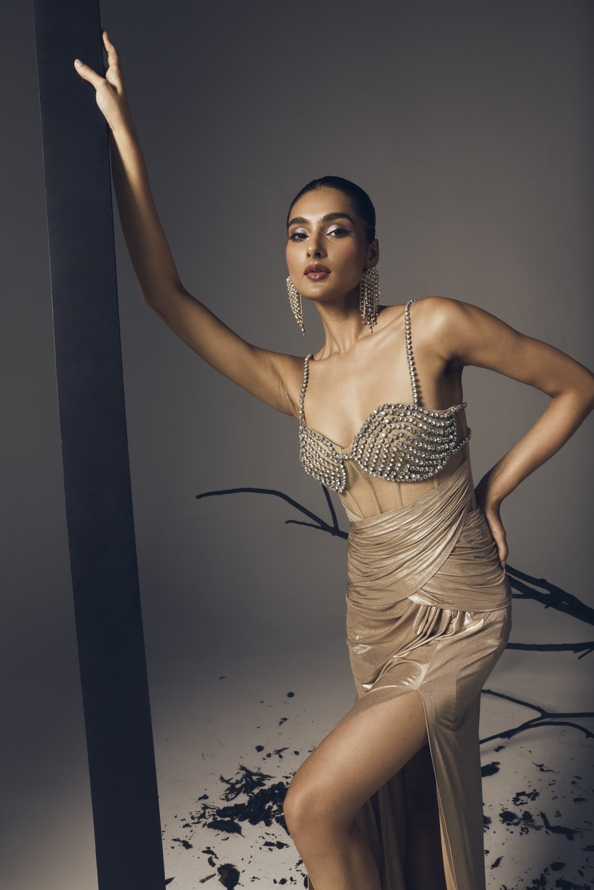 SHIMMER GOLD BUSTIER DRESS