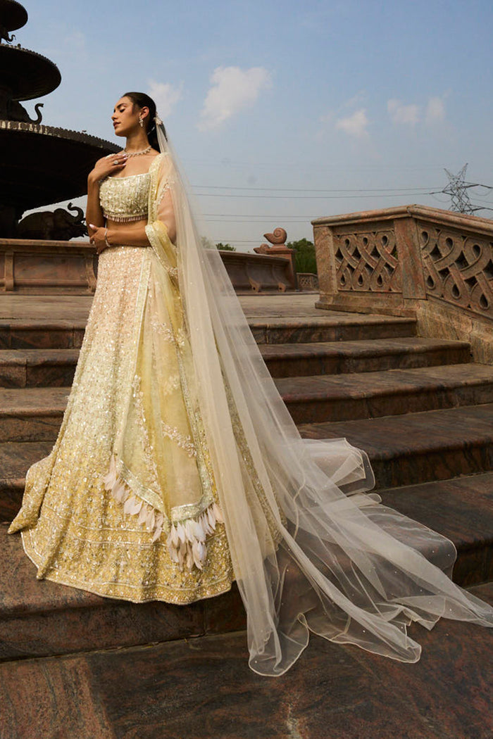 Tripple Colour Shaded Organza Lehenga Choli Dupatta Set with Optional Veil