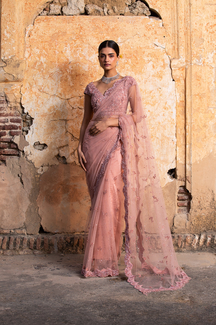 Rose Pink Net Saree