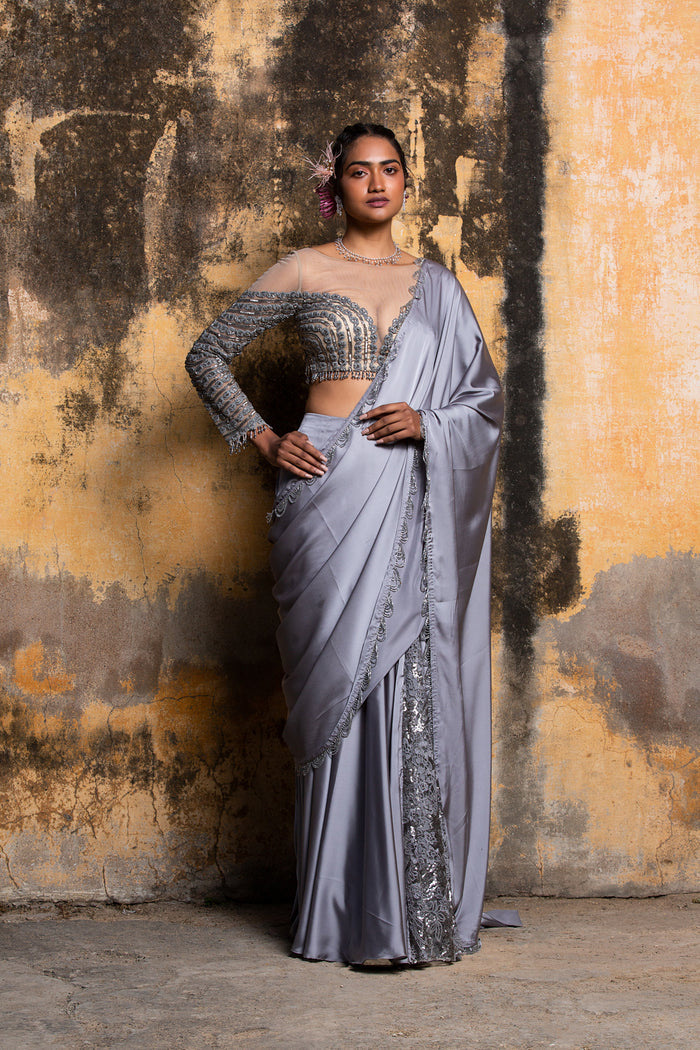 Grey Nude Drape Saree