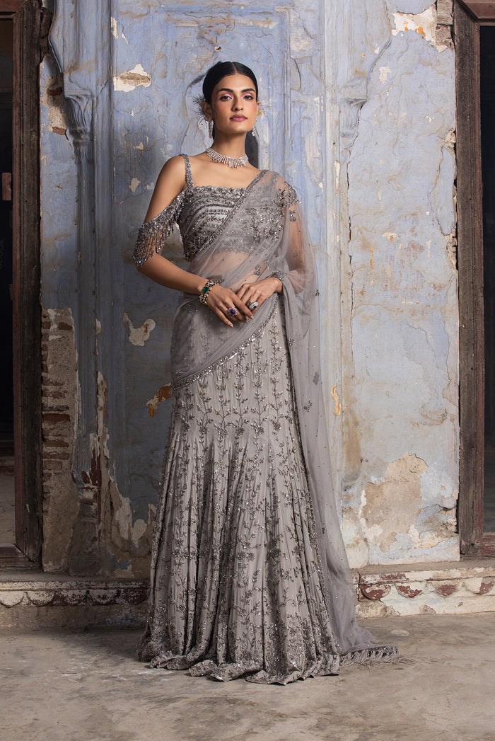 Grey Georgette Saree