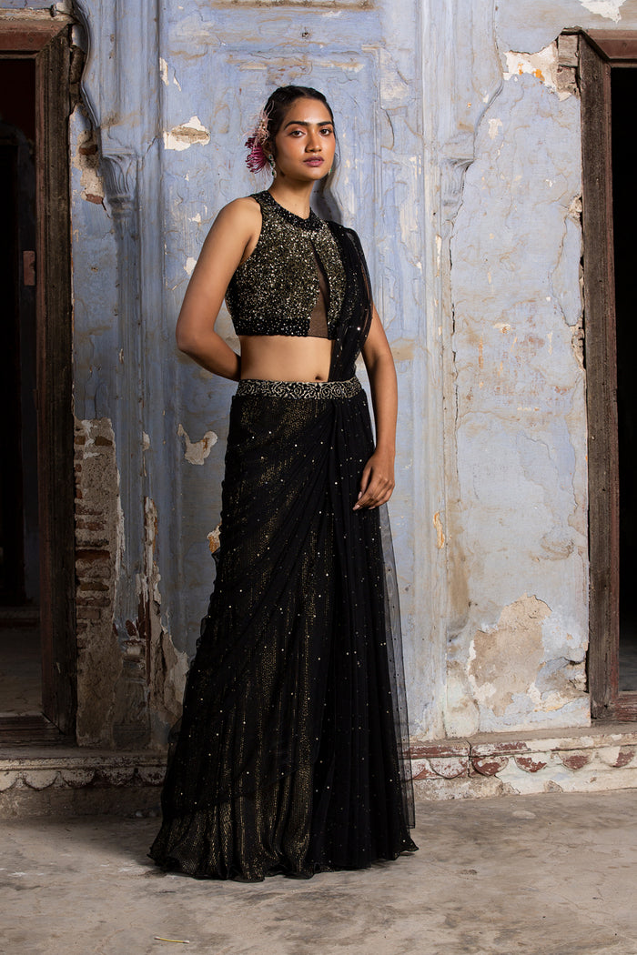 Black and Gold Drape Saree