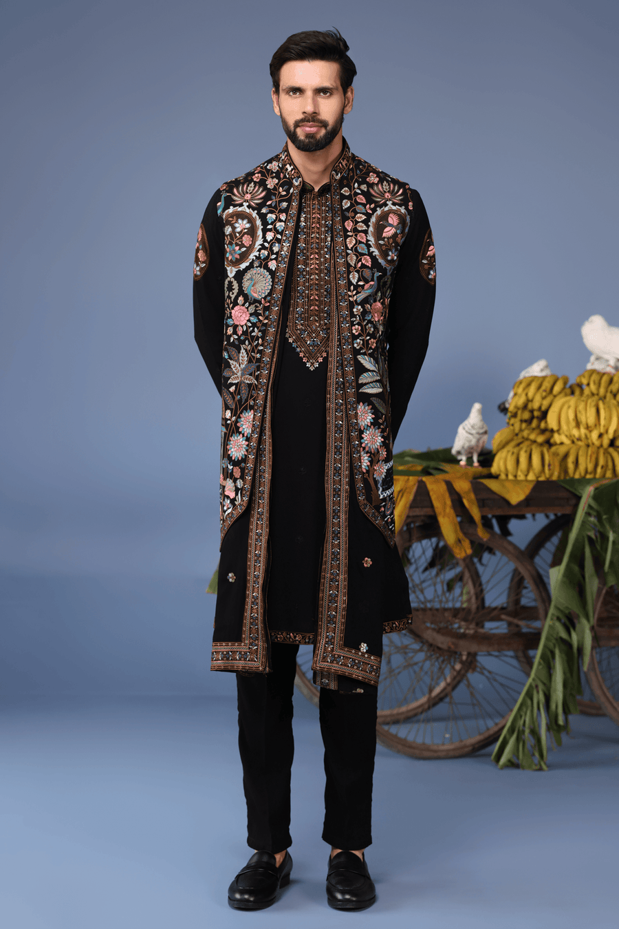 Dawar Black Kurta Jacket Set
