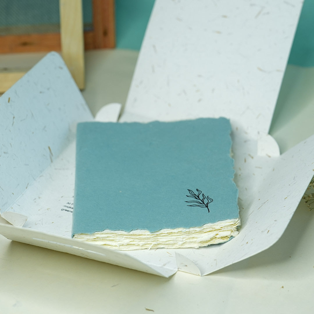 Handmade Tropical flower Deckle Edge Paper Notebook ( Aqua )