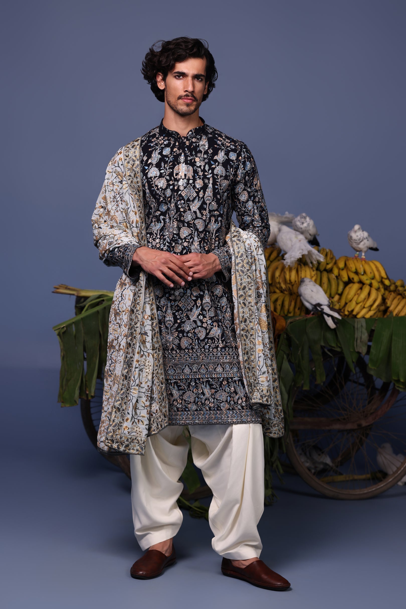 Nawab Navy Blue Kurta Set