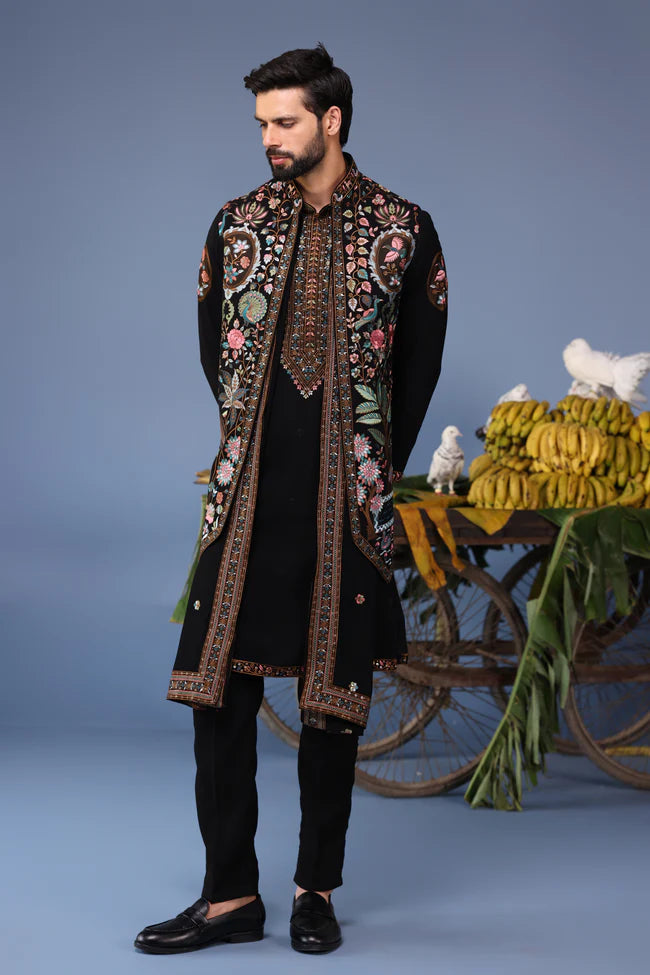 Dawar Black Kurta Jacket Set