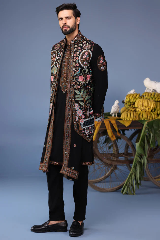 Dawar Black Kurta Jacket Set