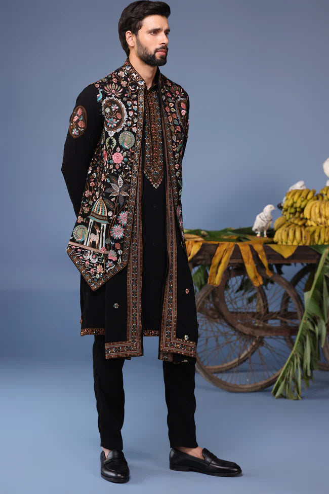 Dawar Black Kurta Jacket Set