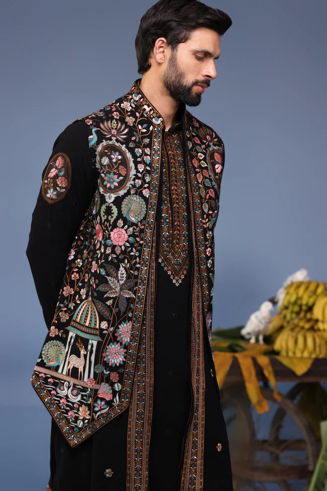 Dawar Black Kurta Jacket Set