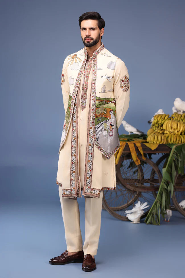 Musaafir Cream Kurta Jacket Set