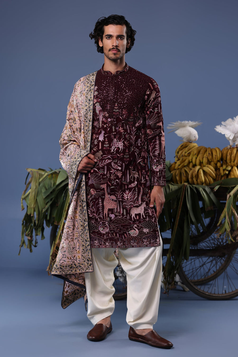 Kaif Giraffe Wine Kurta Set