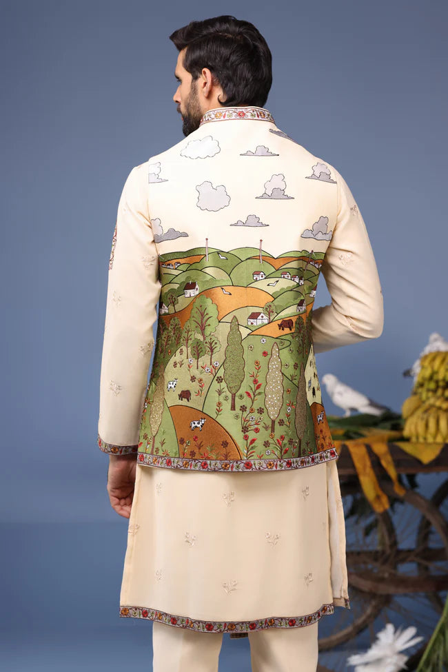 Musaafir Cream Kurta Jacket Set