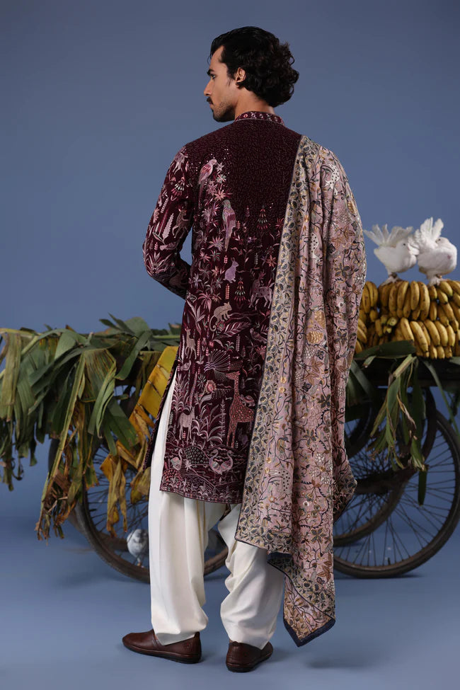 Kaif Giraffe Wine Kurta Set
