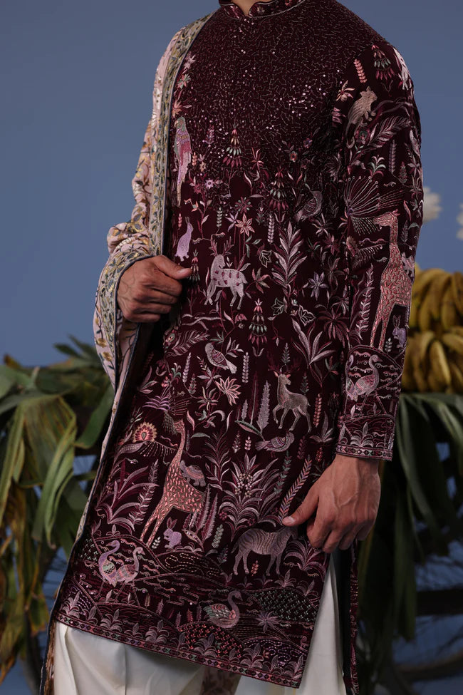 Kaif Giraffe Wine Kurta Set
