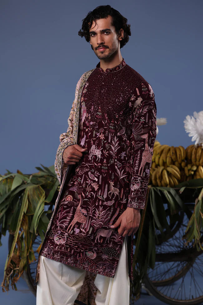 Kaif Giraffe Wine Kurta Set
