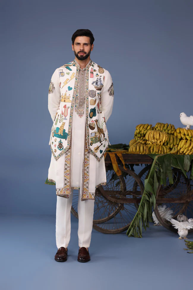 Jihan Cocktail Ivory Kurta Jacket Set