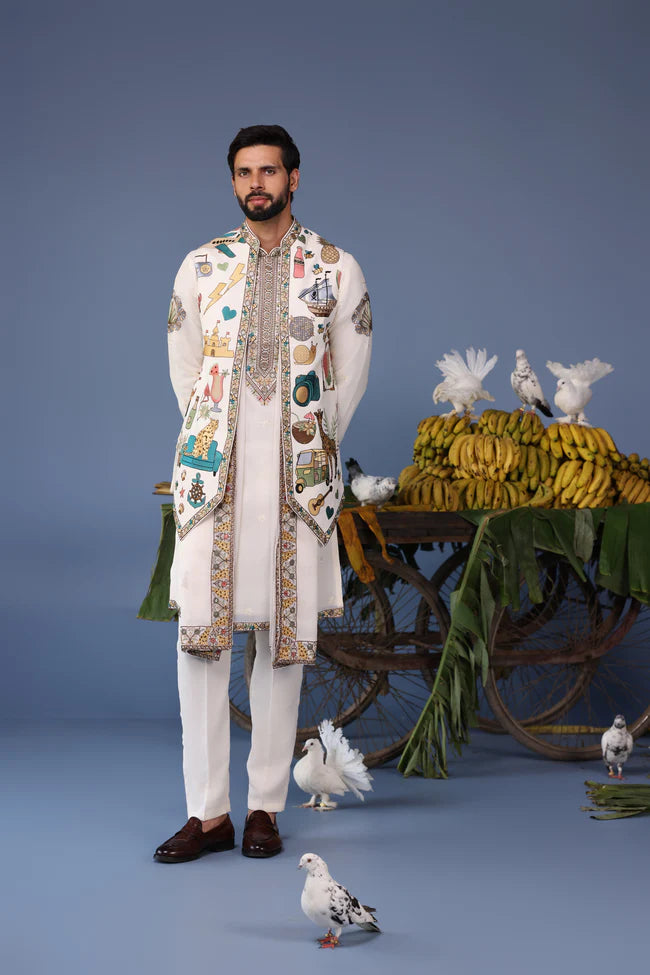 Jihan Cocktail Ivory Kurta Jacket Set