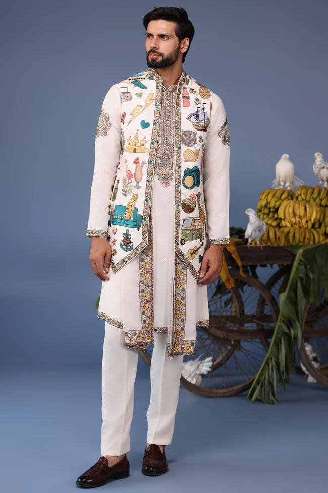 Jihan Cocktail Ivory Kurta Jacket Set