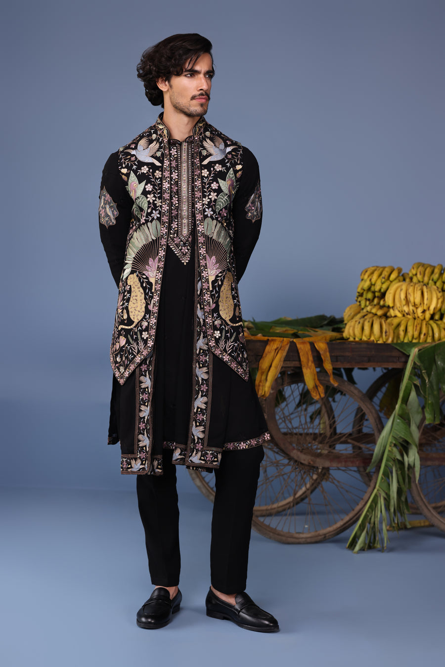 Kais Wild Grace Black Kurta Jacket Set