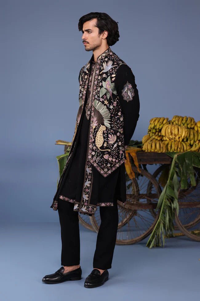 Kais Wild Grace Black Kurta Jacket Set