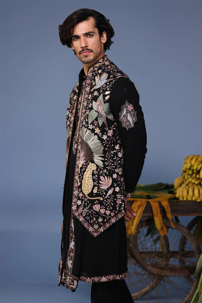 Kais Wild Grace Black Kurta Jacket Set