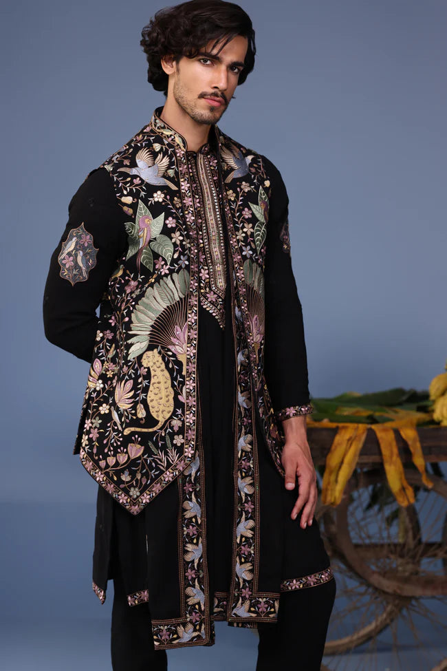 Kais Wild Grace Black Kurta Jacket Set