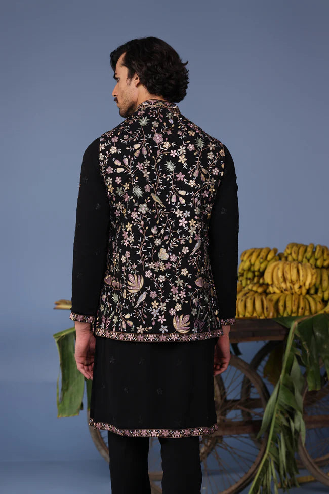 Kais Wild Grace Black Kurta Jacket Set