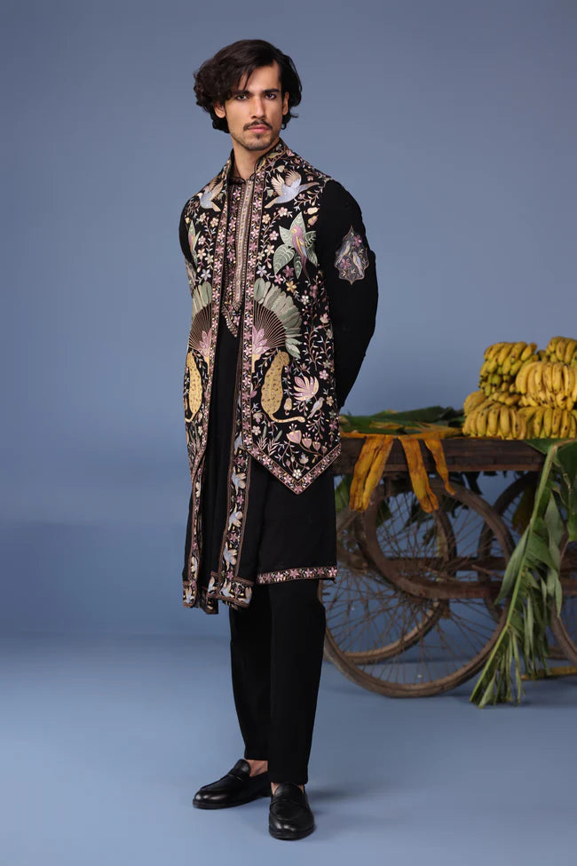 Kais Wild Grace Black Kurta Jacket Set