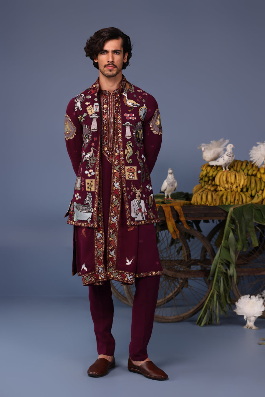 Kainaat Wine Kurta Jacket Set