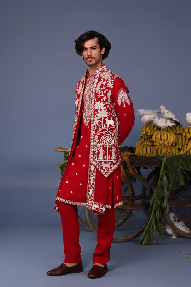 Heer Pichwai Resham Hot Pink Kurta Jacket Set