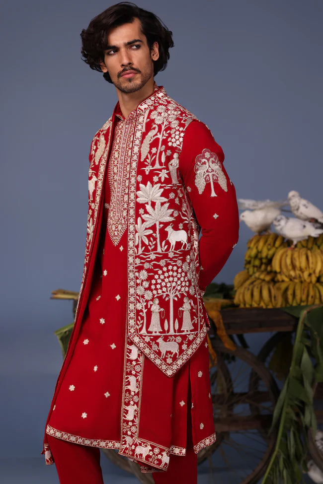 Heer Pichwai Resham Hot Pink Kurta Jacket Set