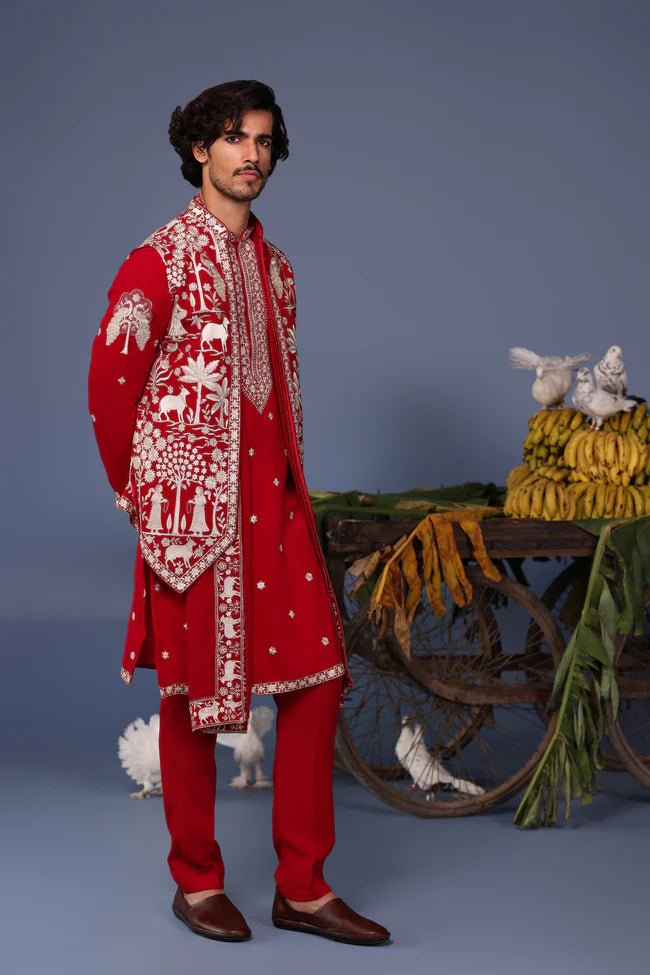 Heer Pichwai Resham Hot Pink Kurta Jacket Set