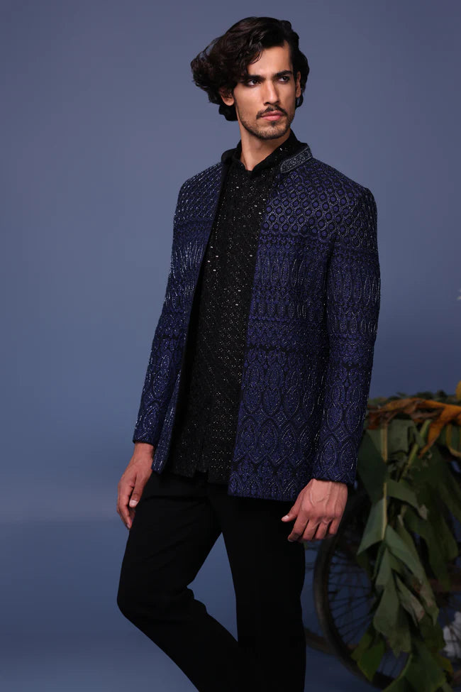 Hifa Navy Blue Jodhpuri Set