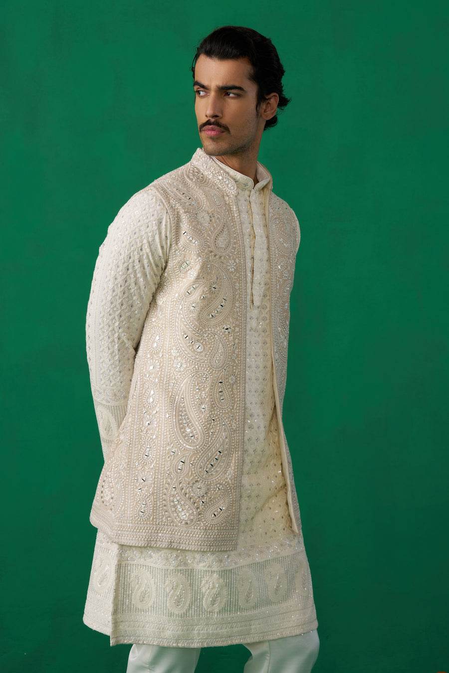 PAISLEY IVORY KURTA JACKET SET