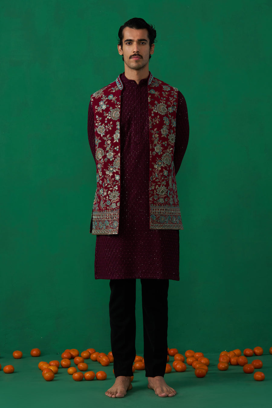 GULAB WINE KURTA JACKET SET